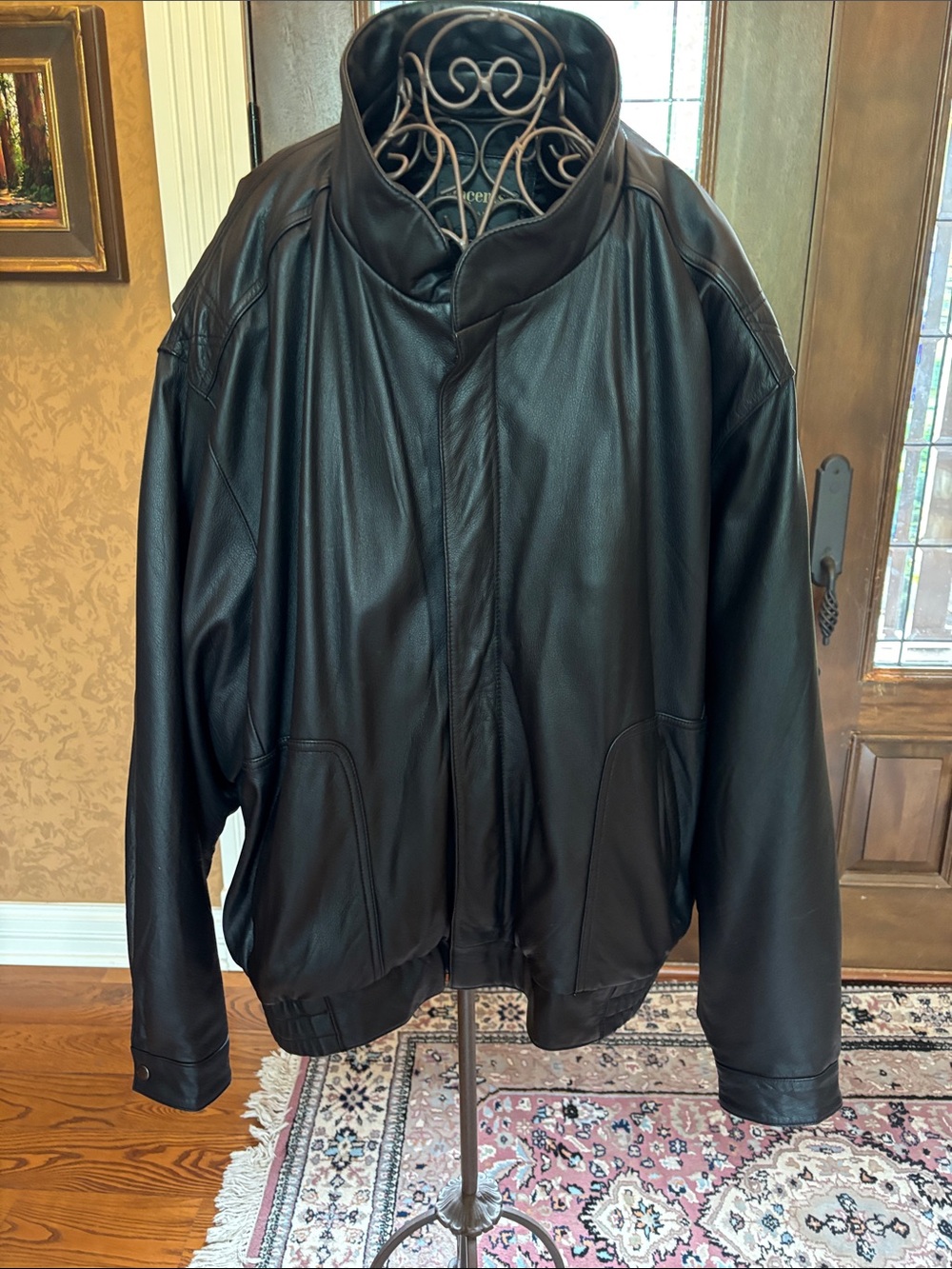 Vincents of Indiana Black Leather Bomber Jacket